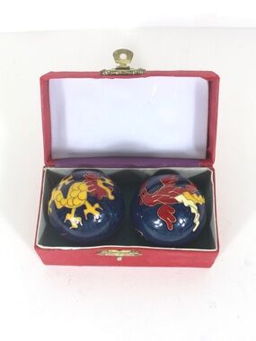 Vintage Chinese Cloisonne Musical Stress or Iron Balls, Boading Baoding Balls